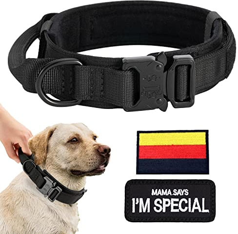 Eeyfarog Hundehalsband Verstellbar mit Kontrollgriff, Taktisch Halsband Nylon, Hunde Halsband Gepolstert, Metallschnalle, für Mittlere Große Hunde Jagd Training Outdoor