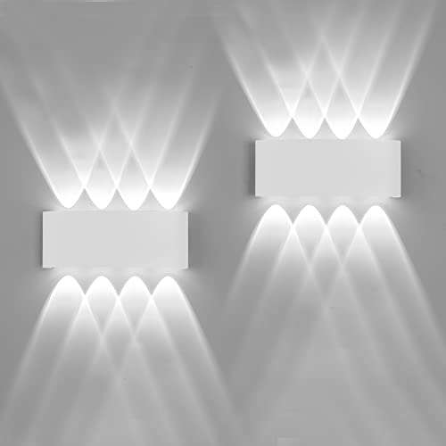 FUPE 2 Stücke Wandleuchte Aussen/Innen LED Wandlampe Außen 16W 1600LM Wandbeleuchtung Up and Downlight IP65 Wasserdichte moderne Aluminium Scheinwerfer Wandleuchten(weißes 6500K kaltes Licht)