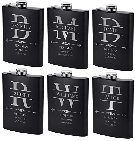 Coffret cadeau personnalisé Groomsman – Flasque gravée personnalisée en acier inoxydable de 236,8 g avec boîte cadeau en option pour témoin et garçon d'honneur