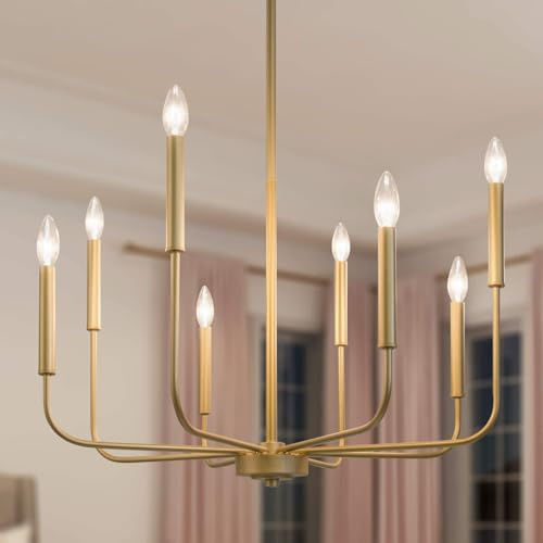 Lámpara de araña de oro moderno, Ø69cm, 8 luces Comedor Araña para dormitorio, sala de estar, cocina, vestíbulo, entrada (versión mejorada, 2 tipos de altura 8 brazos)