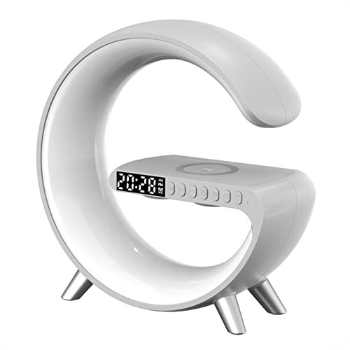 Desk Lamp with Wireless Charger, Multifunctional Atmosphere Desk Lamp, Wireless Charger Blue Tooth Speaker, Music Lamp, Clock Alarm Key and APP Control, Table Atmosphere Lamps