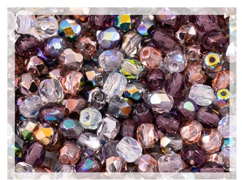 0.88 oz (25g, Approx. 300pcs) Mix of Faceted Fire Polished Pressed Czech Glass Beads 4mm (0.16in), Warm Color Mix Transparent