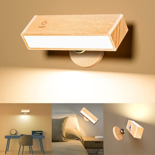 YiLaie Wall Light, Reading Light Wall Mounted, Battery Operated Wall Lights Buit-in 4000mAh Large Battery, 360° Free Rotation, 98 Brightness Levels, Wall Lights for Living Room Bedroom