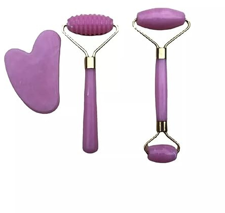 3-teiliges Set aus Kunstharz-Roller-Massagegerät für Gesicht, Körper, Gua, Sha, NotJade, Gesichtspflege-Roller, Gesichtsmassagegerät, Schönheit, Gesundheit, Hautpflege-Werkzeug (Pfirsich)