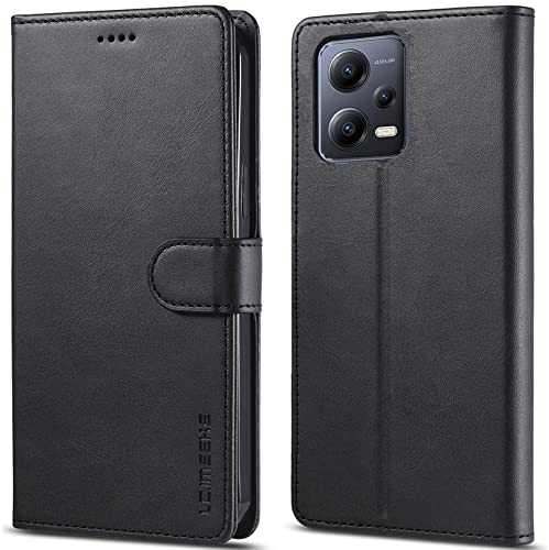 WAURZ Hülle für Xiaomi Redmi Note 12 Pro 5G / Xiaomi Poco X5 Pro 5G Handyhülle Schutzhülle Hülle Leder Klappbar Flip Case mit Kartenfach Magnet Ständer Handytasche Hüllen Klapphülle Cover,Schwarz