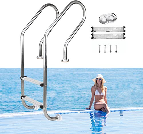 Échelle de Piscine Escalier de Piscine creusée en Acier Inoxydable à 2 marches avec marchepied antidérapant pour l'entrée des piscines creusées