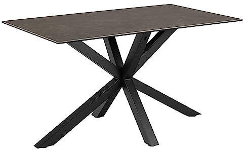 AC Design Furniture Heather Rechteckiger Esstisch für 4 Personen, Tischplatte in Schwarz und Metallkreuzgestell, Küchentisch mit Keramikoberfläche, Kratzfest, B: 135 x H: 75,5 x T: 80 cm