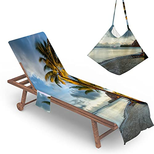Morbuy Liegestuhl Handtuch mit Taschen, 3D Strandtuch für Liegen Strandliegen Handtücher für Strandliegen, Mikrofaser Leicht Strandtuch für Schwimmbäder, Strände (75x210cm,Kokosnussbaum)