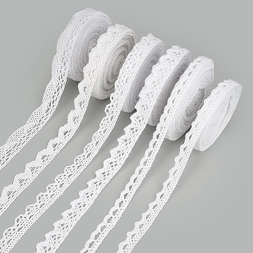 6 Rollen Spitzenband Weiß Vintage, Spitzenborte Weiß, Baumwolle Dekoband Zierband Spitzenborte, Vintage Spitzenband Häkelspitze, Spitze-Borten für DIY Nähen Handwerk Hochzeit Deko, 4,5 m/Rolle