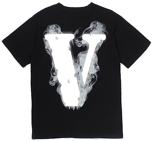Silver Basic Uomo Rapper T-Shirt Smoke V Lettera Gotico Stampata Sciolto Maglietta in 100% Cotone Unisex Tee S,Nero-1