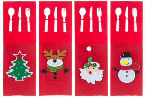 BESTonZON 4 Piezas Bolsas De Cubiertos De Fieltro Para Tenedores Y Cucharas Con Temática Exquisitas Bolsitas Para Almacenamiento Festivo