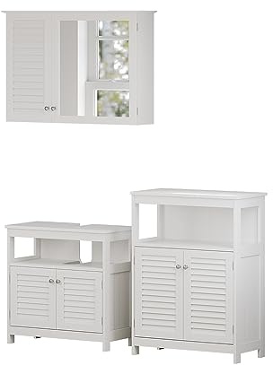 Vicco Badmöbel-Set Riad, Weiß, 60 cm | besteht aus Waschbeckenunterschrank, Spiegelschrank und Midischrank