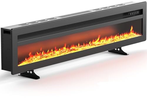 FIDOOVIVIA 60/152cm Electric Fireplace Recessed Media Wall Inset, Electric Wall Mount Fireplace Free Standing with 9 LED Colour Flame Effect & 5 Brightness, 900W/1800W Heater, Remote Control, Black