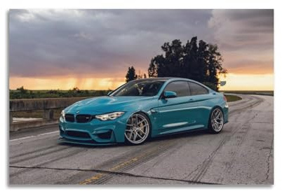 KYTIN Luxus-Sportwagen-Poster für BMW M4, blaues Rennauto, dekorative Malerei, Leinwand, 30 x 45 cm