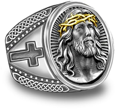 Heiliger Jesus Ringe für Männer 925 Sterling Silber Dornenkrone Religiöse Ringe Katholische Ringe für Männer 10# Christlicher Ring Schmuck für Männer