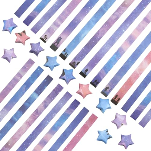 MytaYt 2160 Blatt Origami Sterne Papier 8 Verschiedene Designs von Sternenhimmel Muster Streifen Papierstreifen Sterne Origamipapier Hochwertiges Glücksstern Papierstreifen, für Papierkunst Basteln