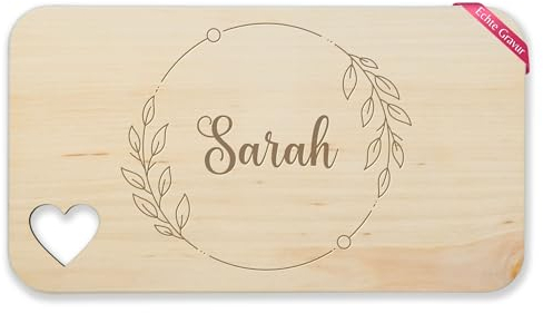Holz Herz - Name - Geschenk mit Namen personalisiertes Frühstücksbrettchen I - 22,5x12,5 - Holz - personalisierte geschenke holzbrettchen zum gravieren ohne hier krümelt holzbrett