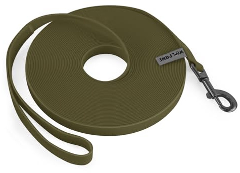 Wolfone 12m Armee Grün Schleppleine für Hunde | Wasserdicht, Strapazierfähig, Pflegeleicht, Für Rückruf, Schwimmen, Camping, Strand, Jagd