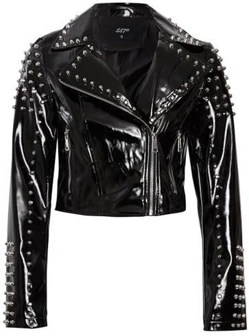 SS7 Damen Bikerjacke aus Lack Vinyl Kunstleder mit Nieten