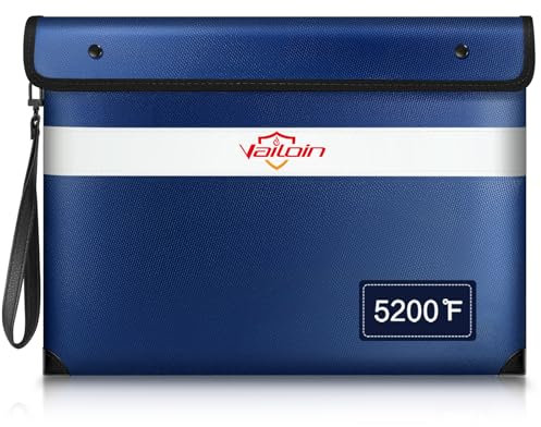 Vailoin 5200℉ Feuerfeste Tasche mit Reißverschluss,(34x28cm) Dokumententasche Feuerfest Wasserdicht,Geldtaschen Banktasche,Dokumentenkoffer Aktentasche für A4 Dokumente,Passport(Blau)