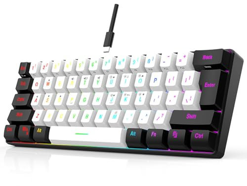 Yunir Mini Clavier RVB, 61 Touches, Clavier de Jeu Filaire à Sensation Mécanique Ergonomique, avec Interface de Type C, Rétroéclairage LED, pour Jeu de Bureau et d'affaires (White)