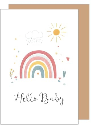 Edition Seidel Carte de naissance premium avec enveloppe, carte de vœux, carte de bébé, billet Hello bébé garçon fille enfant arc-en-ciel (E286 SW024)