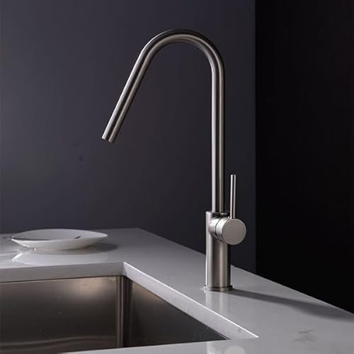 IMEX - Grifo de Cocina Alto | Grifo Monomando Fregadero | Griferia de Cocina | Grifo en Latón con Tecnología PVD | Serie Kenia | Color Niquel Cepillado