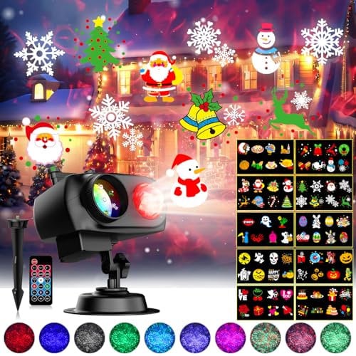 Proiettore Natale Esterno, 80Pattern 10Colour Onde D'acqua Proiettore Ologrammi Natale, All'aperto per Decorazione Della Festa Proiettore Natale, Proiettore Luci Natale Halloween per Esterno Interno