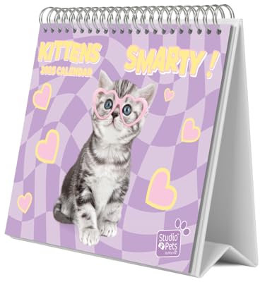 Grupo Erik Kalender 2025 Tischkalender Studio Pets Cat Katzen Kalender 2025 Familienplaner Tischkalender 2025 zum Aufstellen 20 x 17 cm Jahreskalender 2025, Rosa