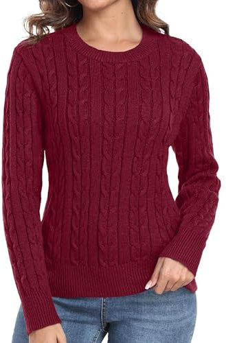 QIXING Jersey de punto trenzado de manga larga con cuello redondo para mujer, suéter casual para mujer, rosso, XL