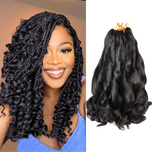 9Packs French Curl Braiding Hair Extension Crochet Braids Hair Extensions for Braiding Crochet Hair for Braiding Pre Stretched Braiding Hair (#1B, 12Inch (Pack of 9))