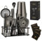 Ensemble Boston Shaker Gienxias - 10 pièces en acier inoxydable, avec filtre, pince à glace, cuillère de bar, doseur et support en acrylique - Pour barmans professionnels et amateurs (Noir)