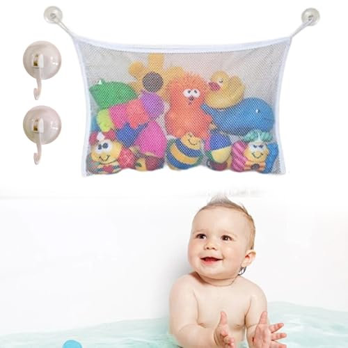 Huipalon Bath Toy Storage Net Bag Bath Toy Net with 4 Suction Cup Hooks Mesh Bathroom Toy Storage Bath Toy Holder Bath Toy Tidy Bath Toy Organiser Keep Your Bathroom Clean and Tidy