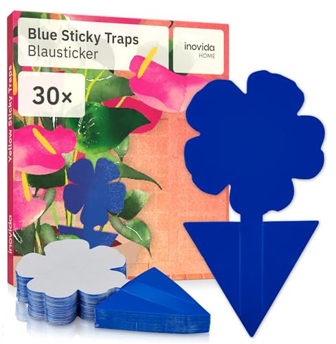 Pièges Bleus Contre Les Thrips : 30 Pièges Adhésifs sans Insecticide – Protection des Plantes d’Intérieur – Attrape-Insectes avec Stickers Bleus – Piège Collant Anti-Mouches – de Inovida