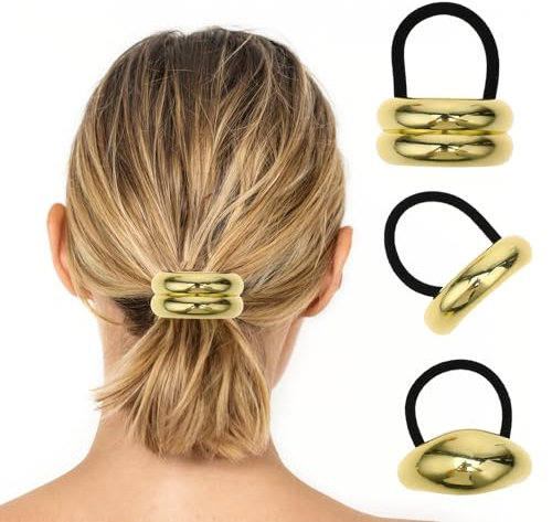3 Stück Metall Pferdeschwanz Stirnband Haargummi Gold Zopfhalter Gold Retro-Stil Geometrische Gold Kopf Tragen