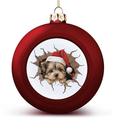 Weihnachtsmütze, Yorkshire Terrier, Weihnachtskugeln – Andenken – rote hängende Ornamente Bälle Anhänger Kugeln Neujahr für Hund Mama Hund Papa