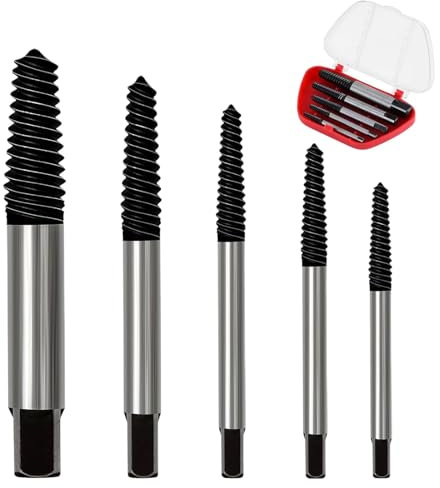 SHUOHONG 5 Pièces Extracteur de Vis Cassée, Endommagé Vis Extracteurs Avec Boîte de Rangement, Damaged Screw Extractor Kit, Double Tête Extracteur de Boulon, Kit D'outils de Retrait en Spirale