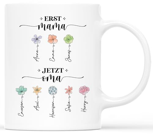 Geschenke Mall Personalisierte Tasse - Zuerst Mama Jetzt Oma Blumen - Personalisierte Geschenke Für Mama Tasse, Muttertag, Geschenk Oma (Modell #1)