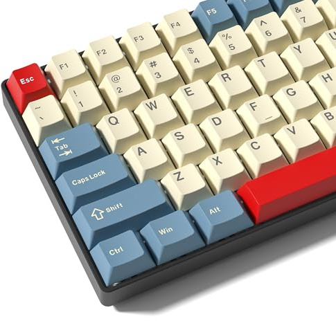 Klymra PBT Keycaps Set, Doubleshot 137 Key Caps,Cherry Profile Custom Keycap for 61/64/68/84/87/100/104/108 Mechanical Keyboard, Compatiability for 60 65 75 100 Percent Keyboads (White Blue Red)