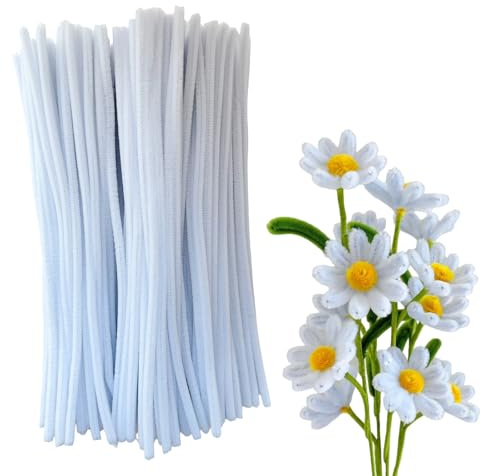 300pcs Bulk White Pipe Cleaners Chenille Stems - Soft Craft Supplies for DIY, Flowers, Art Projects
