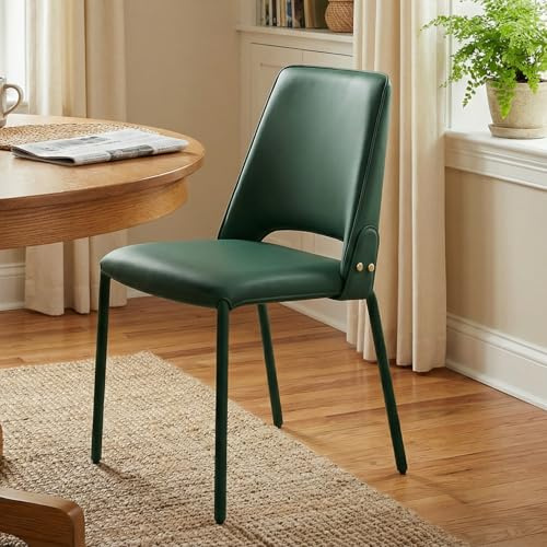 YOUTASTE Esszimmerstühle 1er, Voll-Leder & hohe lehne, Dunkelgrün | Metallbeine Küchenstuhl Wohnzimmerstuhl Polsterstuhl Schminktisch Stuhl, für Esszimmer Wohnzimmer Küche