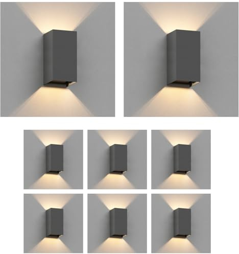 ledscom.de 8x Wandleuchte CUBEL für außen, IP65, Up & Downlight, anthrazit matt, rechteckig, 1x G9 max. 10W