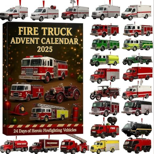 Weihnachten Feuerwehr Auto Adventskalender 2025, 24 Tage Weihnachts-Countdown-Kalender Mit 24 Kleine Feuerwehr Spielzeug Aus Acryl, lustiger Weihnachts-Countdown-Kalender (1 Stück)