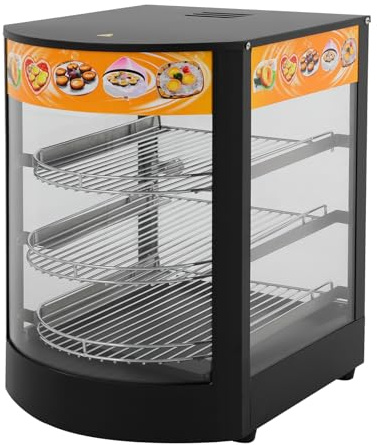 Warmhaltevitrine Speisenwärmer 3 Ablagen 800W Edelstahl Gastro Heiße Theke mit Tablett 30-85°C Wärmebehälter Warmhaltetheke für Restaurants 35 * 42 * 52cm
