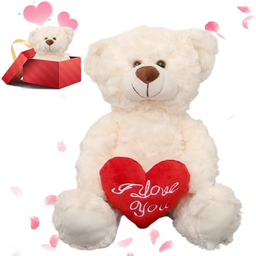 Vexthorion Love Teddy Bears Plush, Bears Plush Toy With Rose, Stuffed Pillow Doll,Gifts for Kids Girlfriends Boyfrieds,Cute Bear Plush Toys for Valentine's Day white