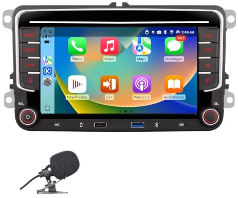 Radio de automóviles VW Golf 5 6 Polo T5 Tiguan Passat Caddy CC Polo Touran Carplay & Android Auto, 7 Pulgadas Pantalla táctil Radio con Bluetooth/FM