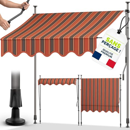 tillvex Toldo con manivela para balcón, sin agujeros, resistente a los rayos UV y altura regulable, protección solar para terraza y jardín, impermeable (naranja-antracita, 200 cm)