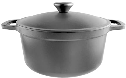 Commichef Leichter Gusseisen Topf mit Deckel, 24 cm, 3,5 l | Schwarz, emailliert, zum Schmoren, Kochen und Brotbacken, induktionsgeeignet, ofenfest.