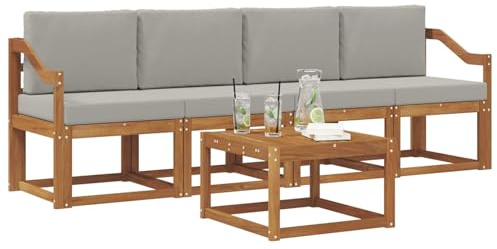 vidaXL Outdoor-Sofagarnitur mit Kissen 5 pcs Natürlich und Hellgrau, Garten-Sektionalsitz, Moderne Außenmöbel, langlebige Lounge, entspannte Terrasse für alle