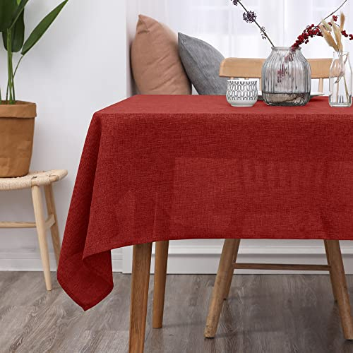 Deconovo Tischwäsche Tischdecke Wasserabweisend Tischdecken Lotuseffekt Tischtuch Leinenoptik Tischwäsche, 132x178 cm, Rot, 1 Stück